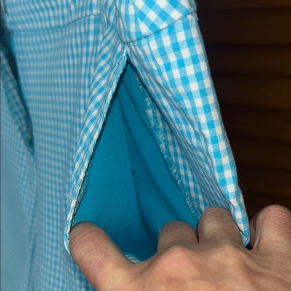 Manhattan Chino Blue Bermuda Shorts Classic Gingham Pattern from NY&Co Size 10 - Picture 5 of 9